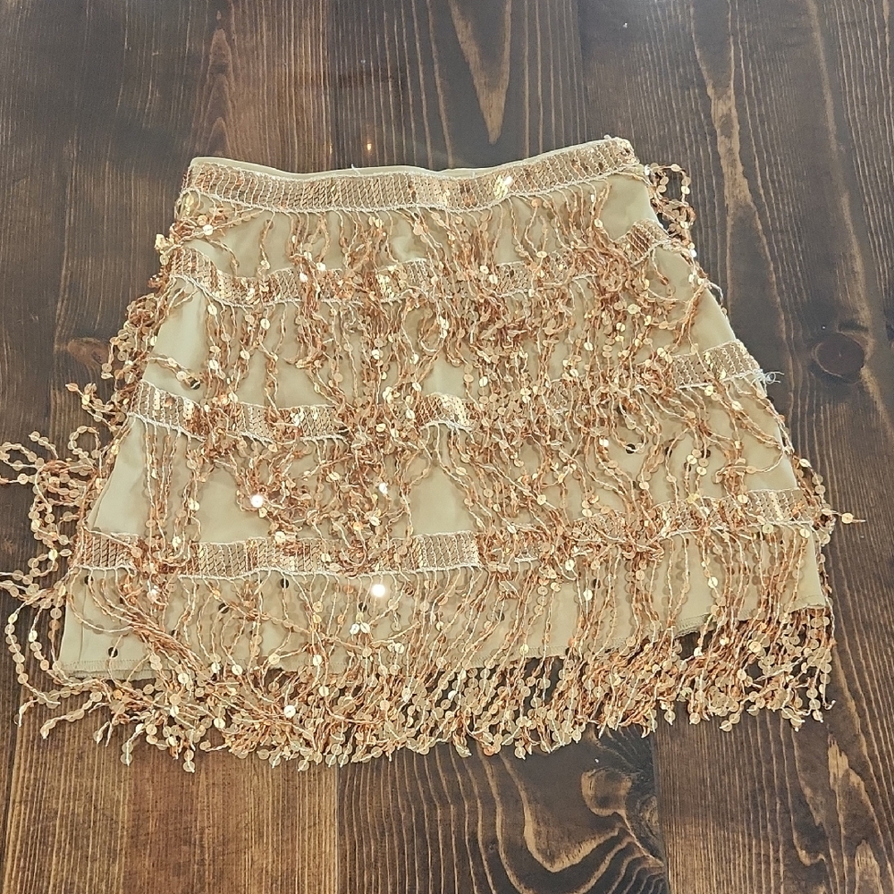 Elegant Sequin Fringe Skirt - Gold